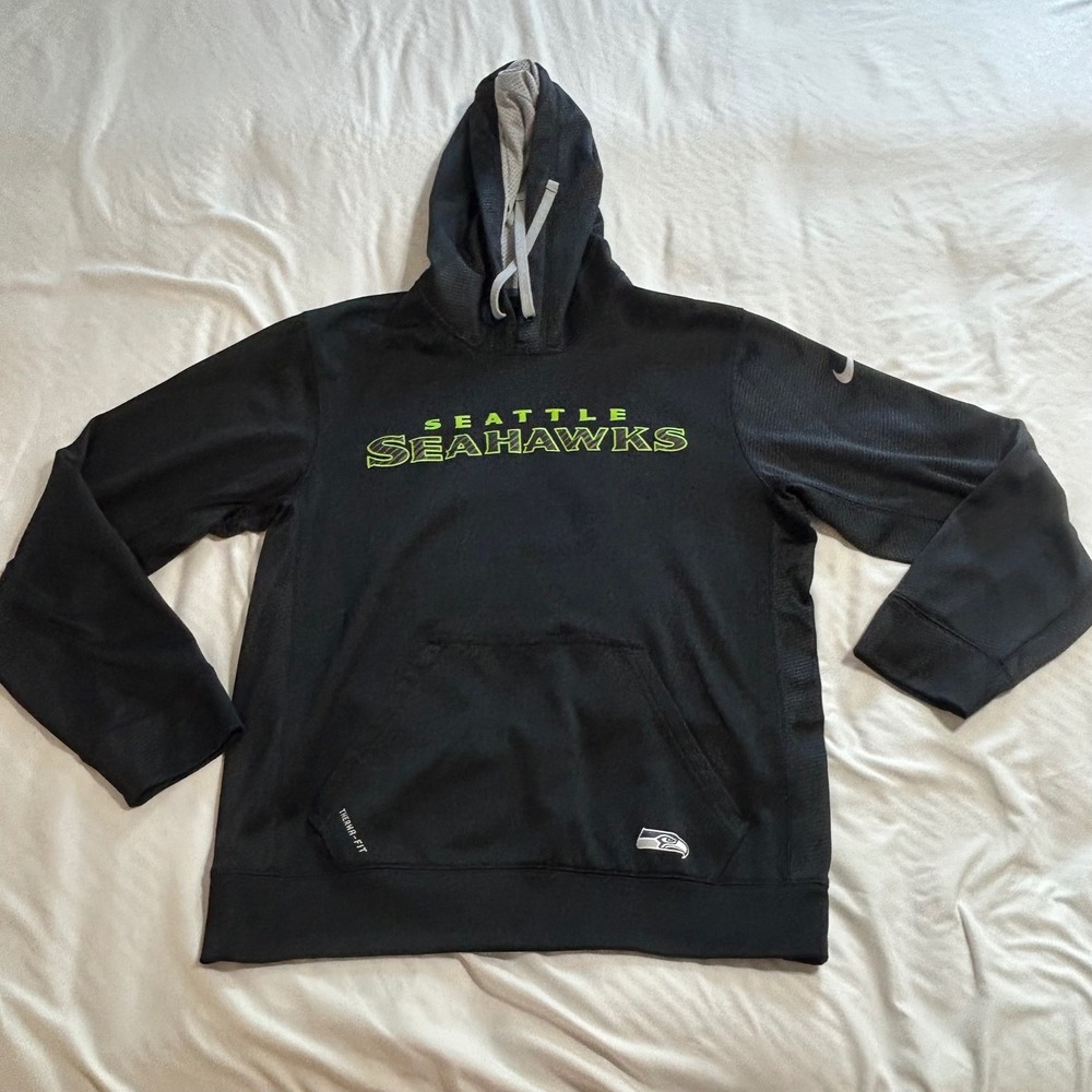Nike Seattle Seahawks NFL Onfield Apparel Therma-FIT Hoodie Mens Small Black